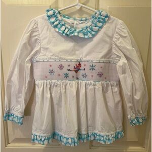 Beauxet Belles
Smocked Tunic Set
W/ Embroidered
Winter Scene &
Ruffled Pants-5/6